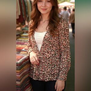 Chadwicks Brown Printed Long Sleeve Top Size 8P